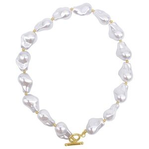 Oversized Baroque Pearl Toggle Necklace gold